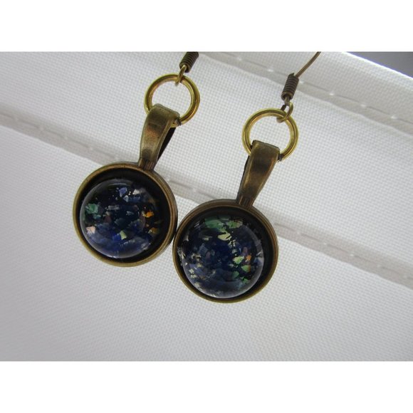 Bronze nickel free blue gold galaxy earrings - stainless steel nickel free hook - Picture 6 of 9
